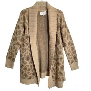 Heartloom Anthropologie Small Open Front Cardigan Sweater Brown Animal P…